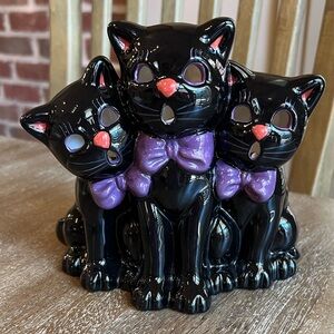 Vintage Spooky Black Cats Votive Candle Holder